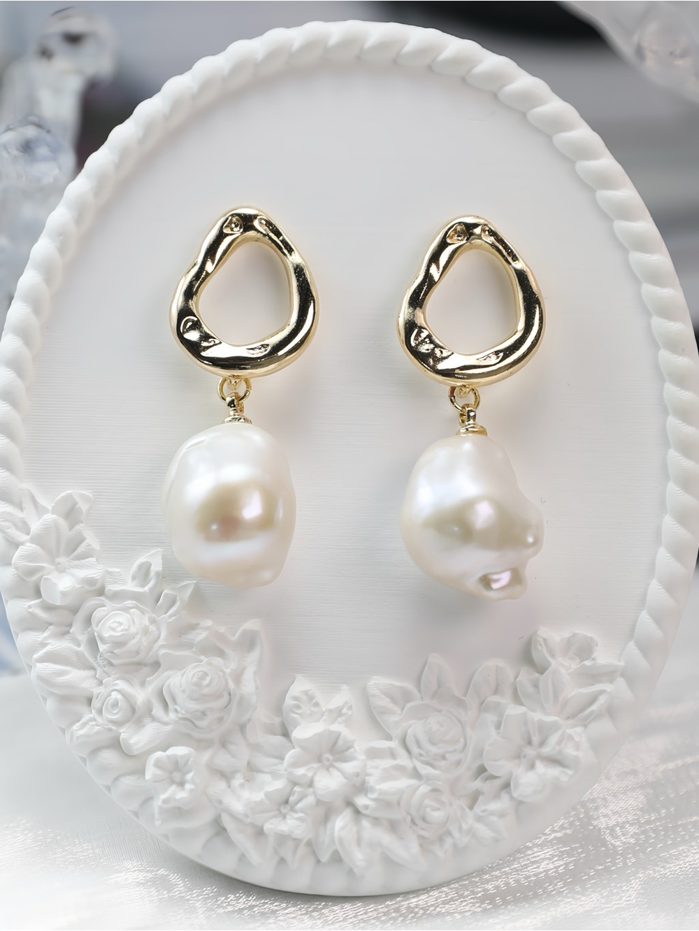 Gold Irregular Baroque Pearl Earrings